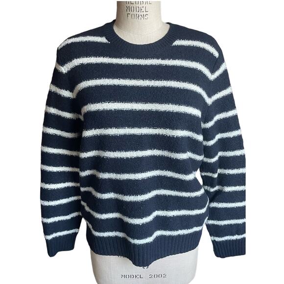 Vince Navy & White Stripe Fuzzy Wool Blend Sweater Size Large